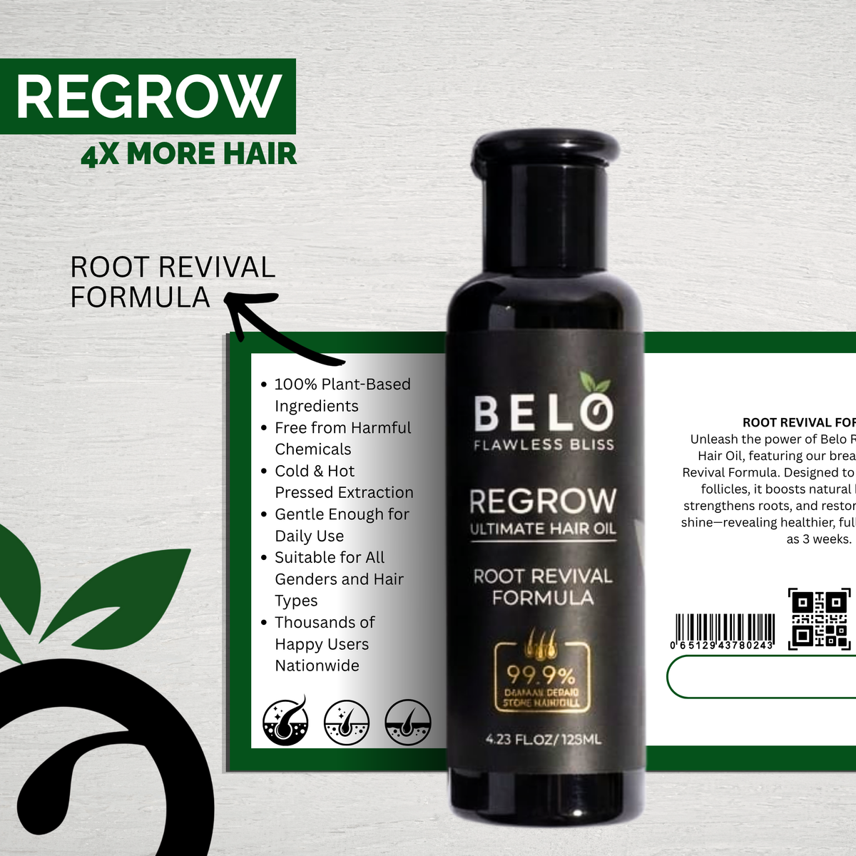 Belo Regrow Ultimate Hair Oil bottle with a packaging-label graphic.